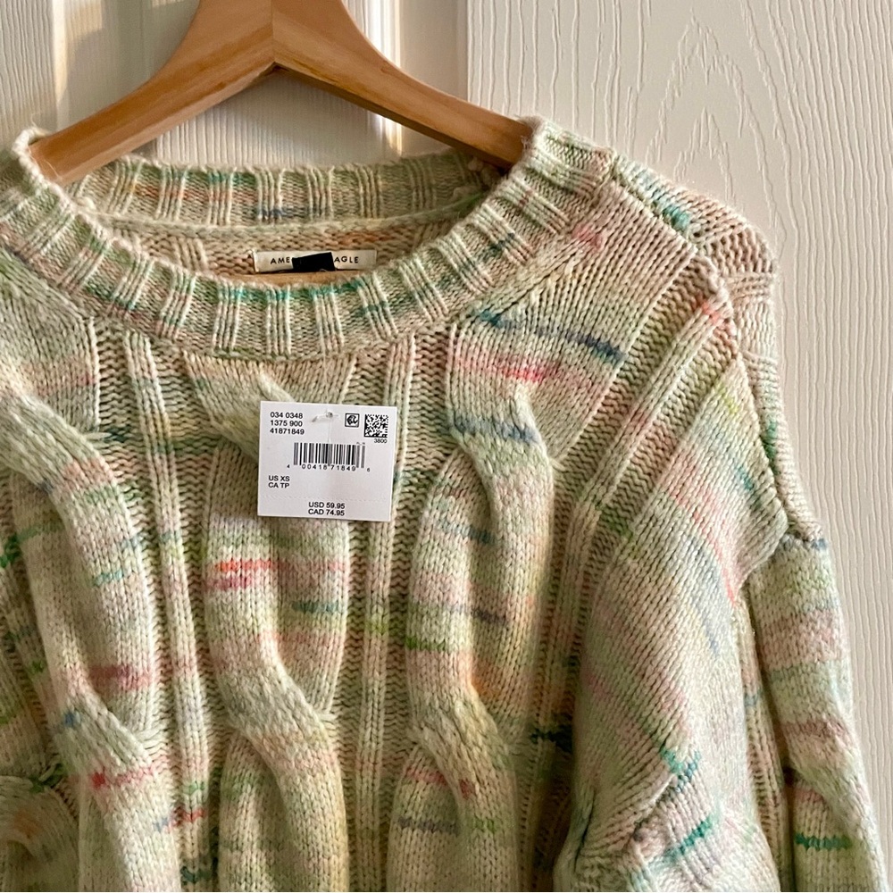American Eagle Outfitters Cream Multicolor Cable Knit  Sweater - Picture 9 of 13